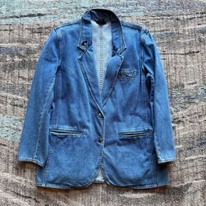 Women's Vintage 90's Baccini Midwash Blue Jean Denim Blazer Jacket Sz Medium VTG